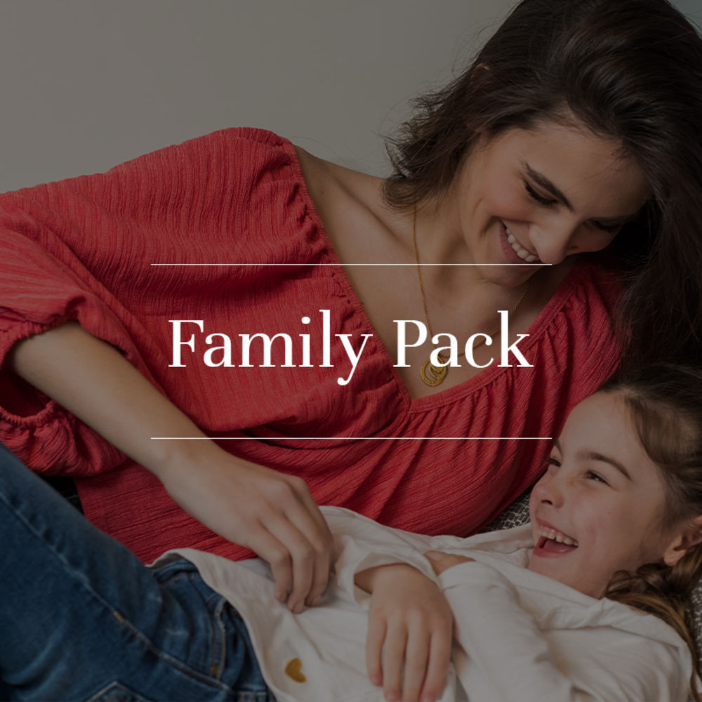 החבילה המשפחתית -אחריות פרימיום לשנתיים על הוספת חריטות בעתיד. תקף למוצרי כסף, ציפוי זהב, זהב אדום וציפוי ורמיל