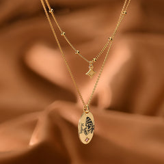 שרשרת פרפר בשילוב חריטה אישית עם אבן לידה מציפוי זהב