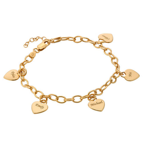 צמיד חוליות עם צ'ארמים בצורת לב בציפוי זהב ורמיל 18K
