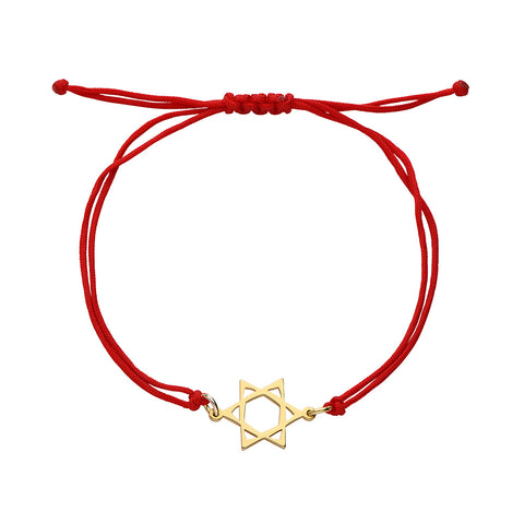 צמיד חוט אדום עם תליון מגן דוד בציפוי זהב 18 קראט
