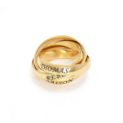 טבעת רוסית בחריטה אישית- 3 טבעות משולבות עם חריטה מציפוי זהב 18 קראט