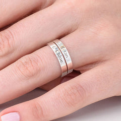 טבעת חריטה עם שם מכסף 925 עם יהלום