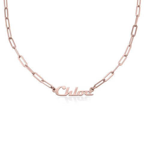 שרשרת חוליות עם שם בציפוי זהב אדום 18K