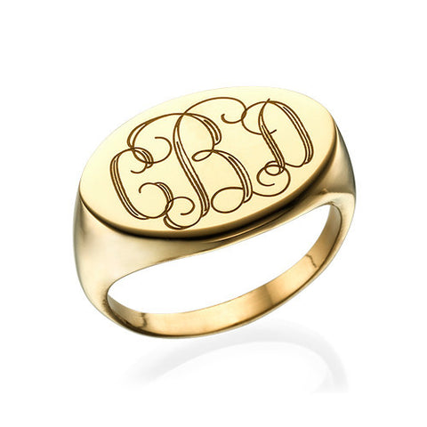 טבעת חותם לאישה עם חריטת מונוגרם - ציפוי זהב 18K
