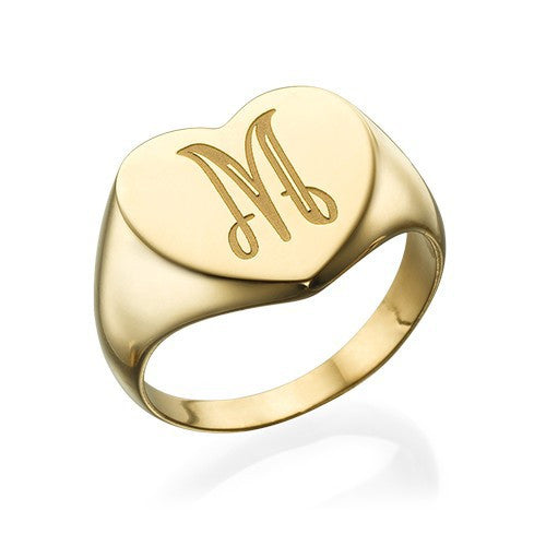 טבעת חותם לב עם ציפוי זהב 18K