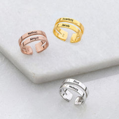 טבעת עם שמות מכסף 925 - שתי חריטות