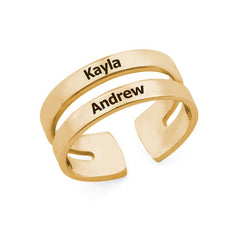 טבעת עם שמות בציפוי זהב ורמיל - שתי חריטות
