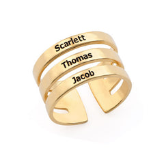טבעת עם שמות בציפוי זהב 18K - שלוש חריטות