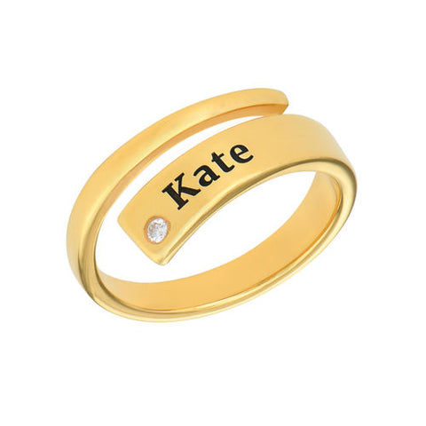 טבעת מעטפת בהתאמה אישית עם ציפוי זהב 18K ואבן זירקוניה