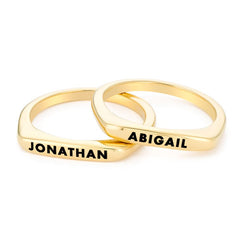 טבעת שמות מלבנית עם ציפוי זהב 18K