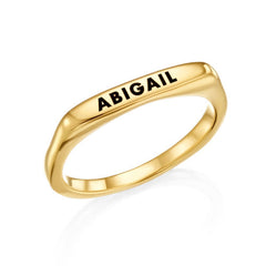 טבעת שמות מלבנית עם ציפוי זהב 18K