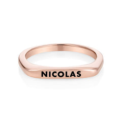 טבעת שמות מלבנית עם ציפוי זהב אדום 18K