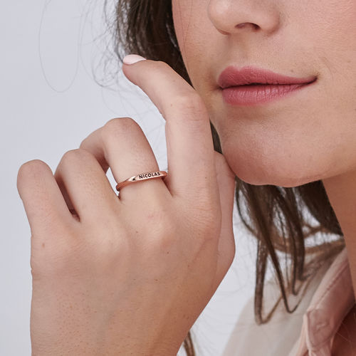 טבעת שמות מלבנית עם ציפוי זהב אדום 18K
