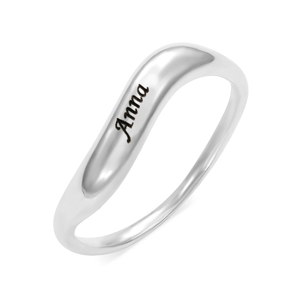 טבעת בצורת גל עם חריטה בכסף 925 -טבעת בודדת או כסט