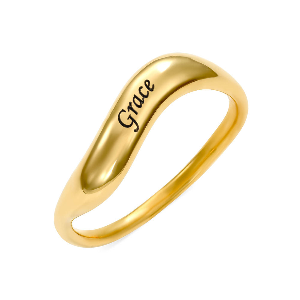 טבעת בצורת גל עם חריטה בציפוי זהב 18 קראט -טבעת בודדת או כסט
