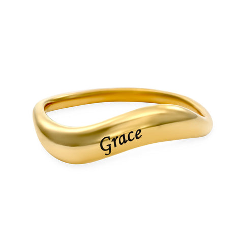 טבעת בצורת גל עם חריטה בציפוי זהב 18 קראט -טבעת בודדת או כסט