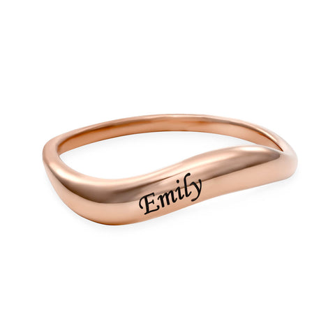 טבעת בצורת גל עם חריטה בציפוי זהב אדום 18 קראט -טבעת בודדת או כסט