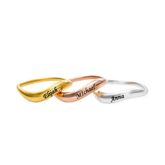 טבעת בצורת גל עם חריטה בציפוי זהב ורמייל -טבעת בודדת או כסט